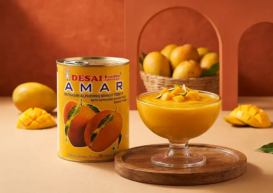 Thick mango lassi in a tall glass